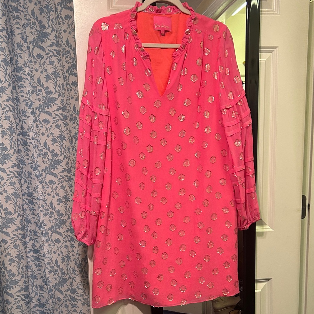 Lilly Pulitzer Pink silk Dress with gold Accents